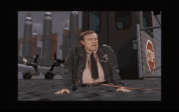 Generał bez nóg z detonatorem nuklearnym zamiast protezy wyjmuje broń i strzela do Steve'a.